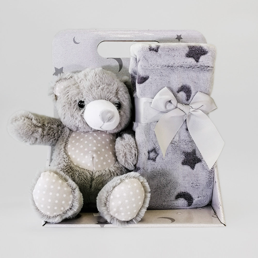 Grey Teddy Bear With Blanket