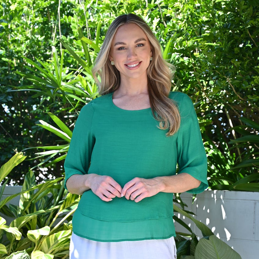 R-Neck 3/4 Sleeve Cotton Top