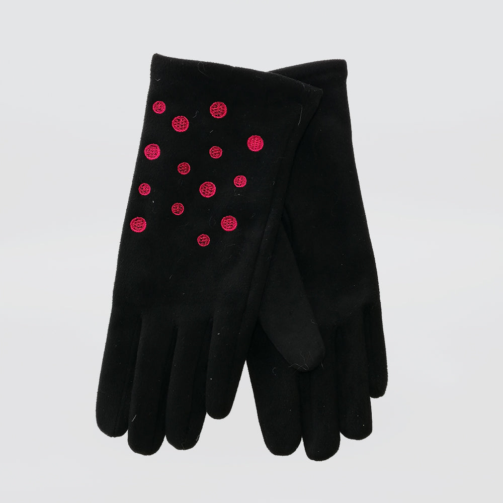 Embroidered 'Fuchsia Spotted' Black Gloves