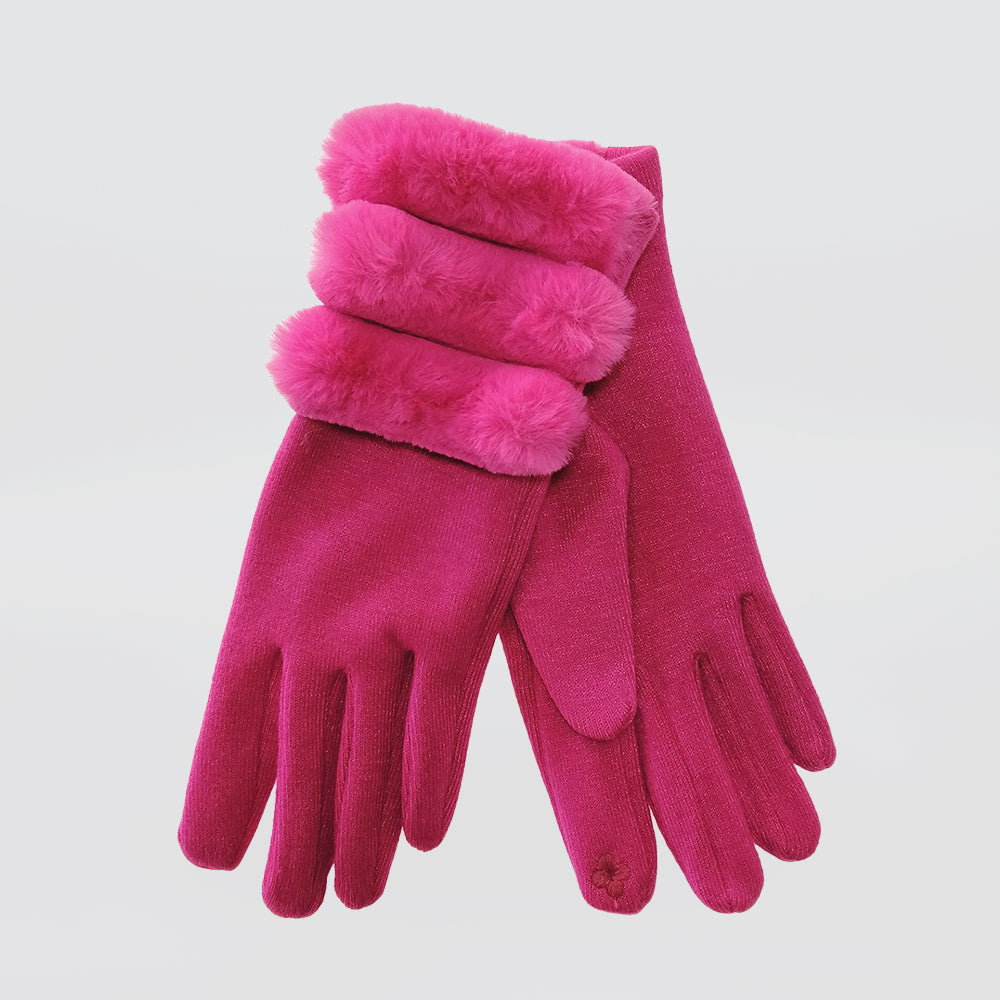 Faux Fur Cuff Gloves - Pink