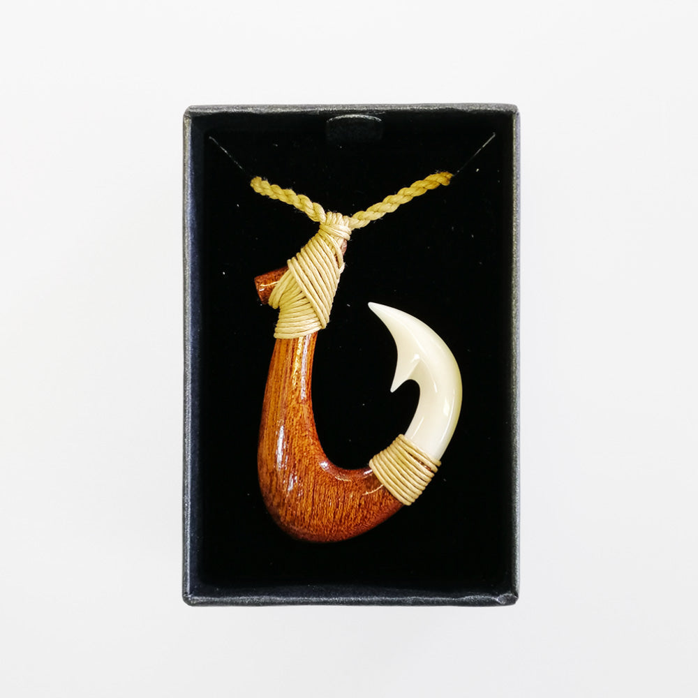 Carved Pendant - Bone & Wood Hook