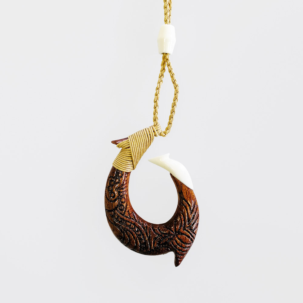 Carved Pendant - Wood & Bone Hook