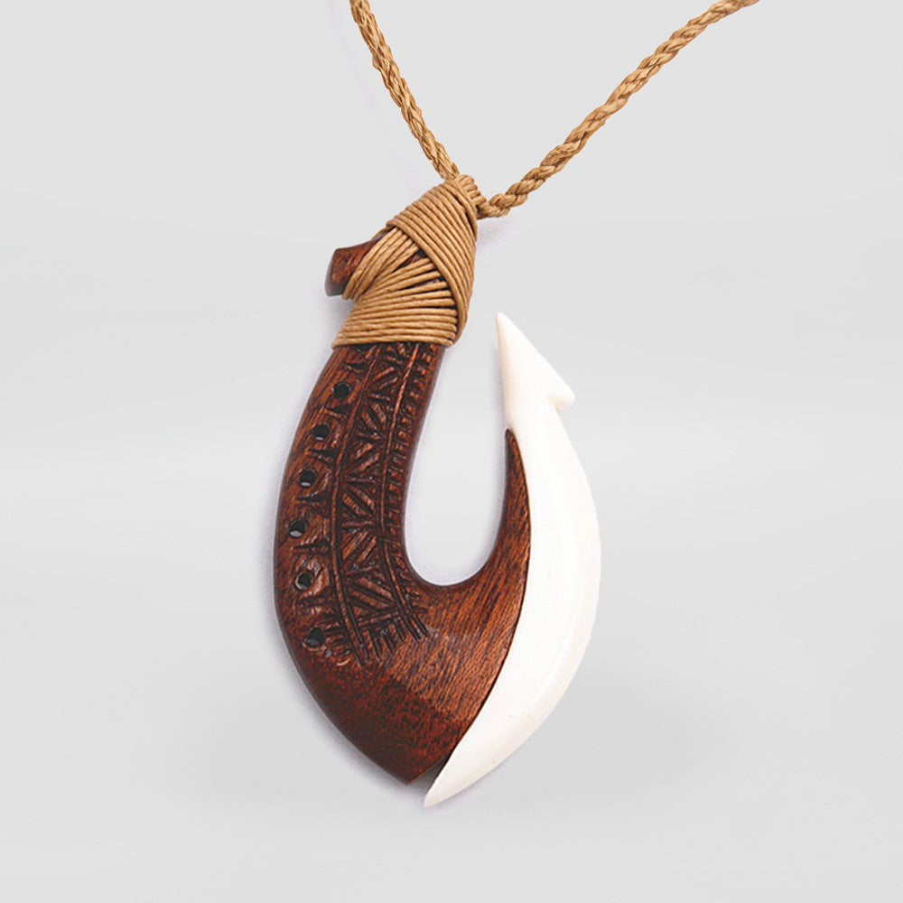 Carved Pendant Bone & Wood Hook