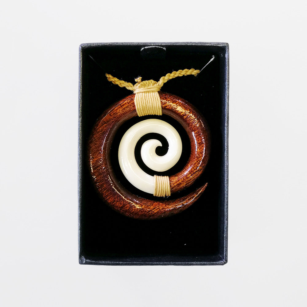 Carved Pendant - Bone & Wood Spiral