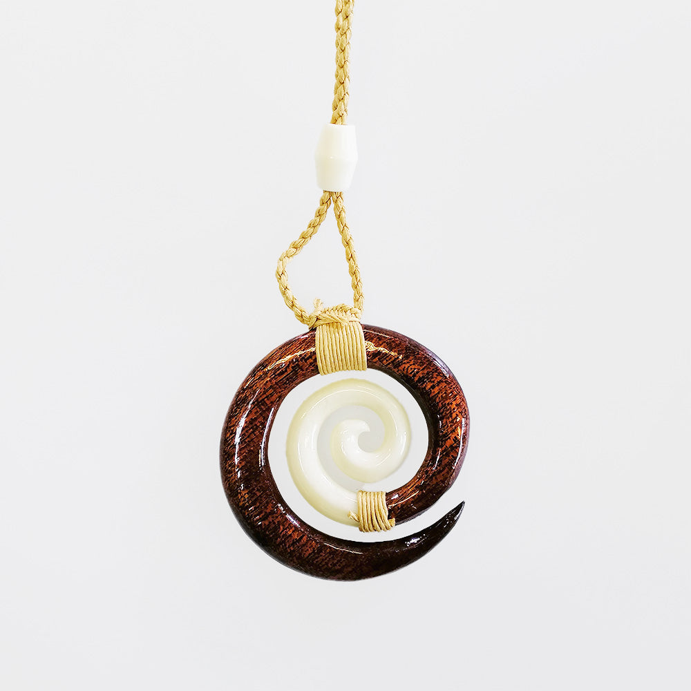 Carved Pendant - Bone & Wood Spiral