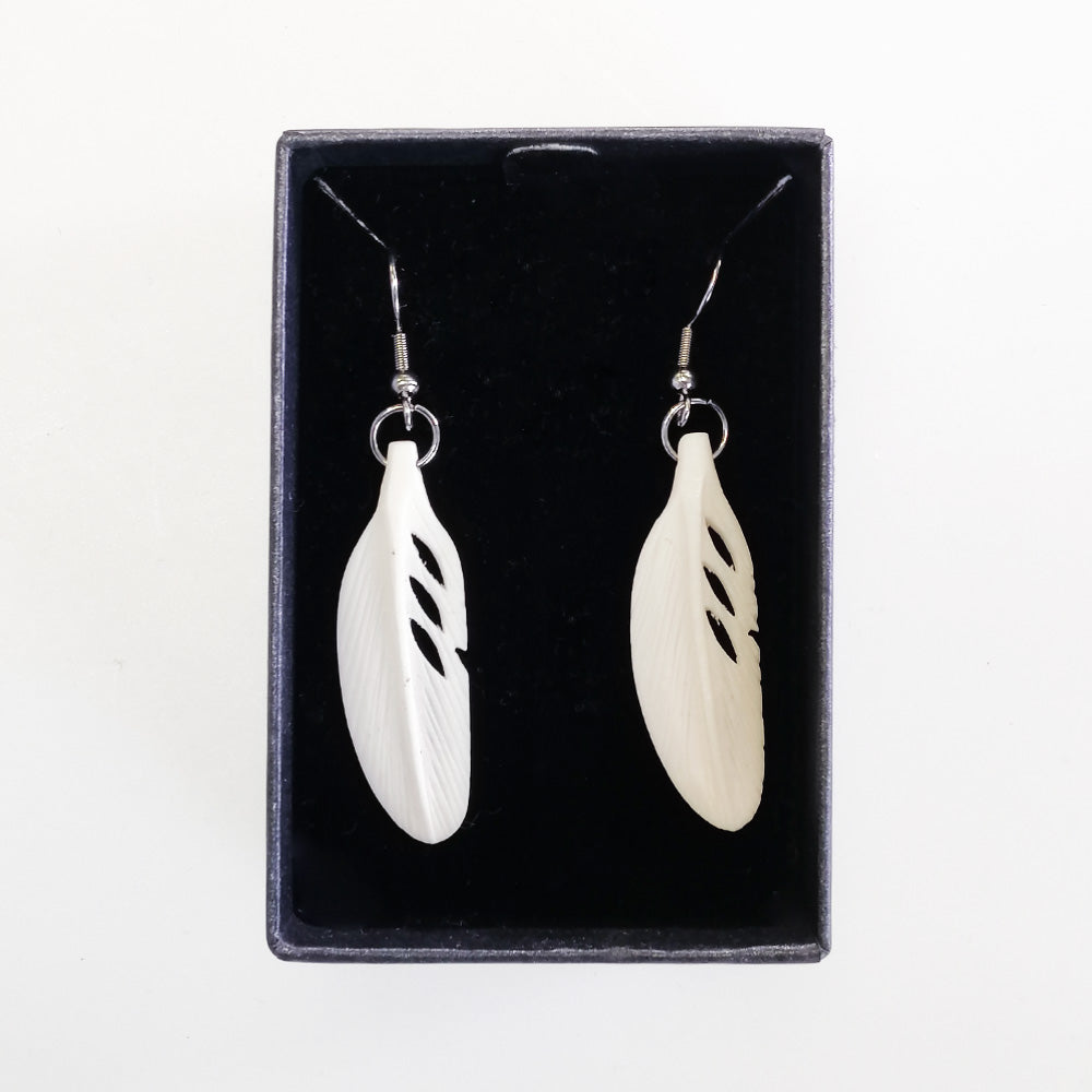 Carved Earrings - Bone Feathers