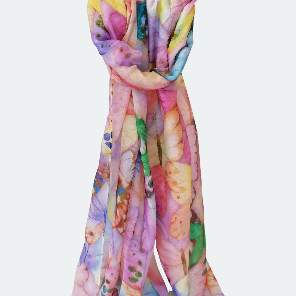 Watercolour Styled Butterfly Scarf - Pink