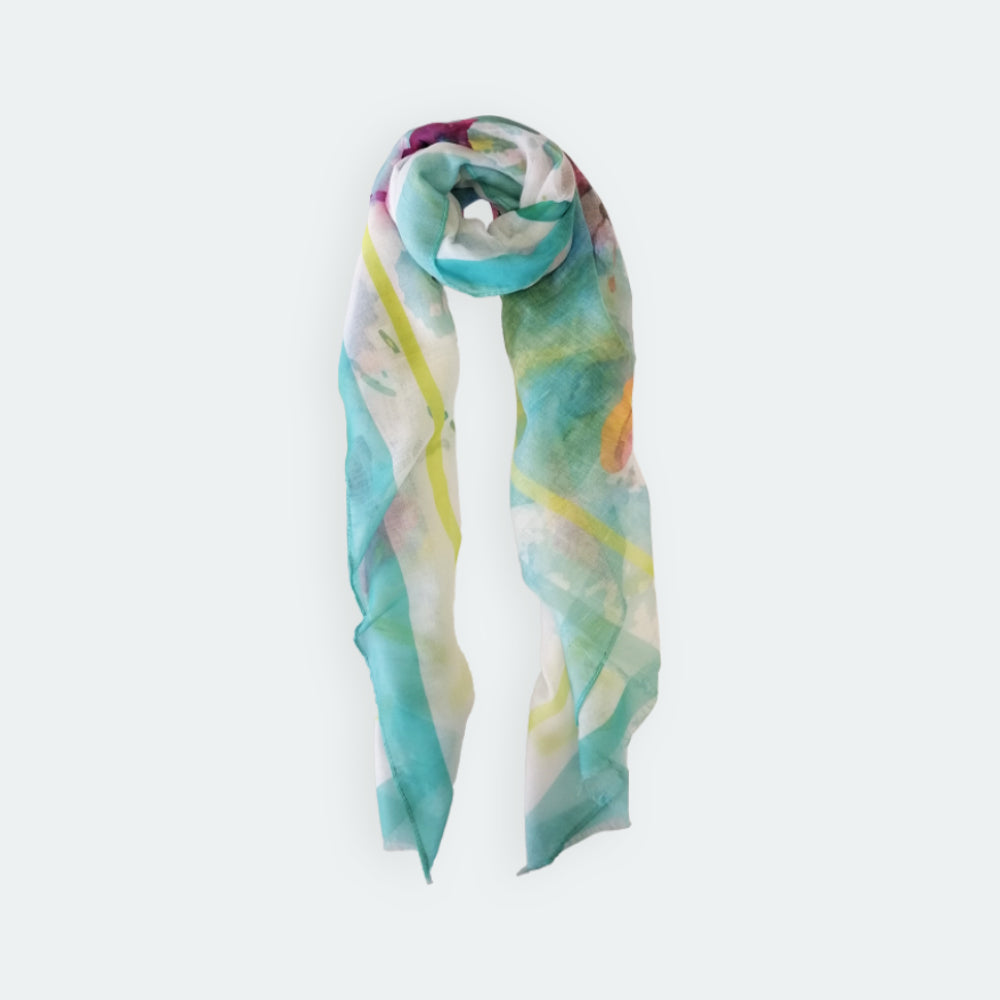 Watercolour Styled Scarf - Green