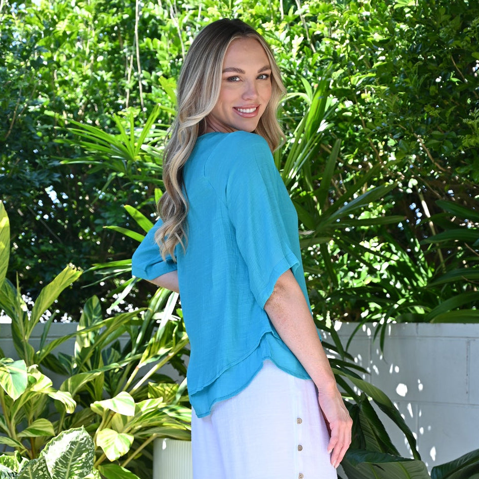 R-Neck 3/4 Sleeve Cotton Top