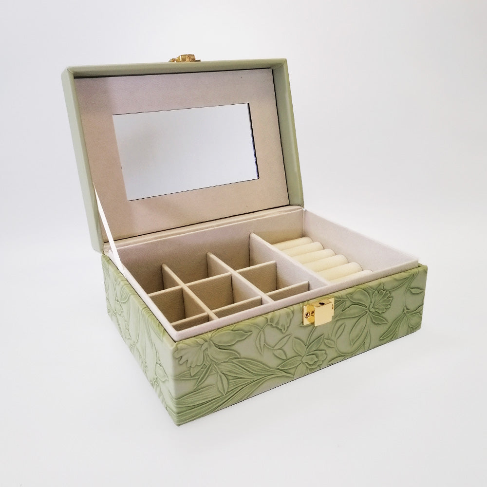 Embossed Jewellery Box - Moss Green