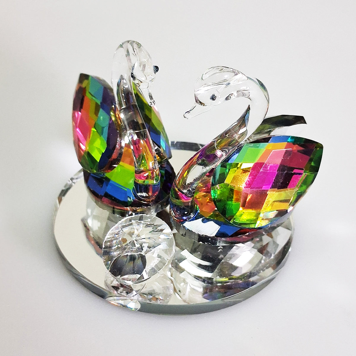 Crystal Glass Iridescent Swans - Small