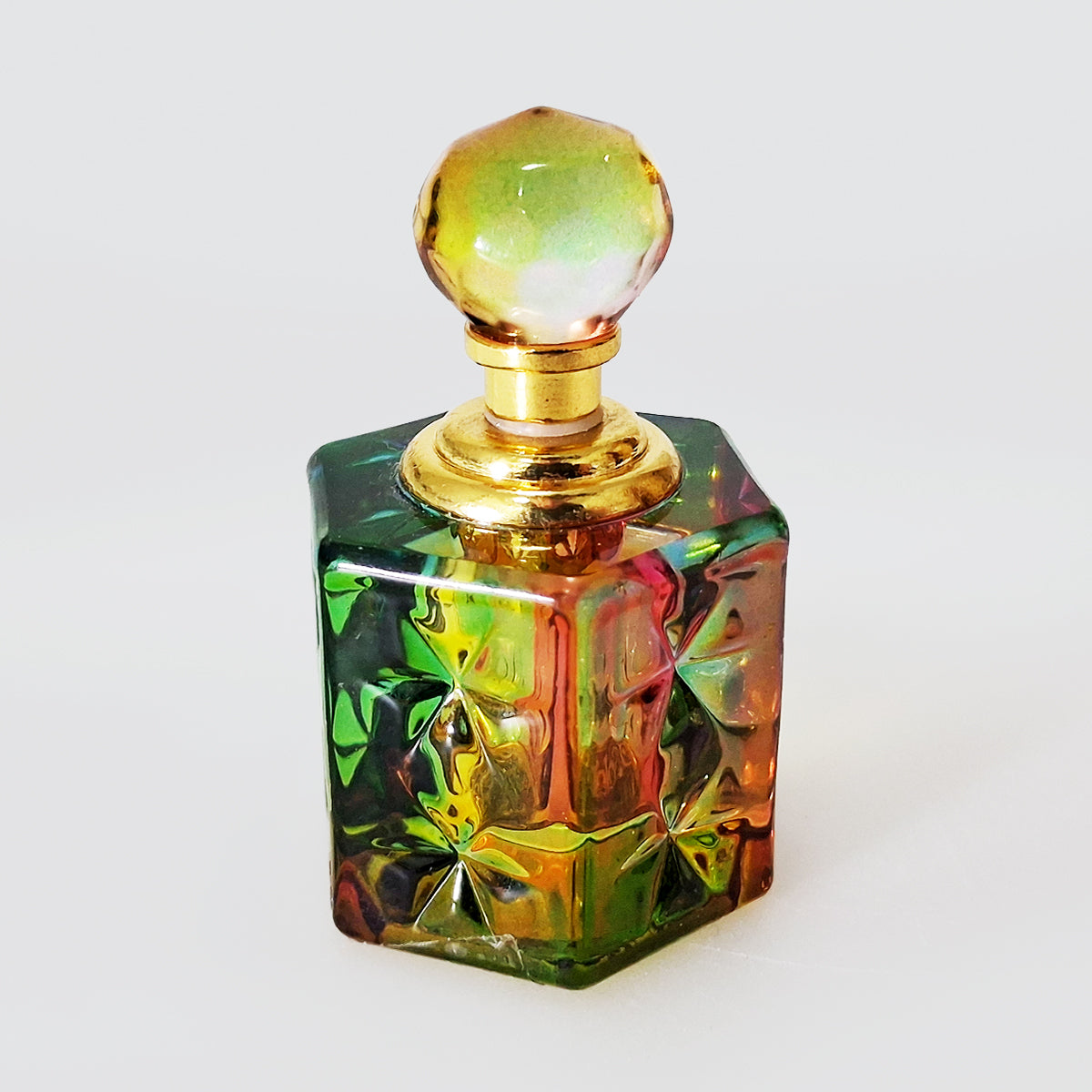 Iridescent Crystal Hex-Shaped Perfume Bottle