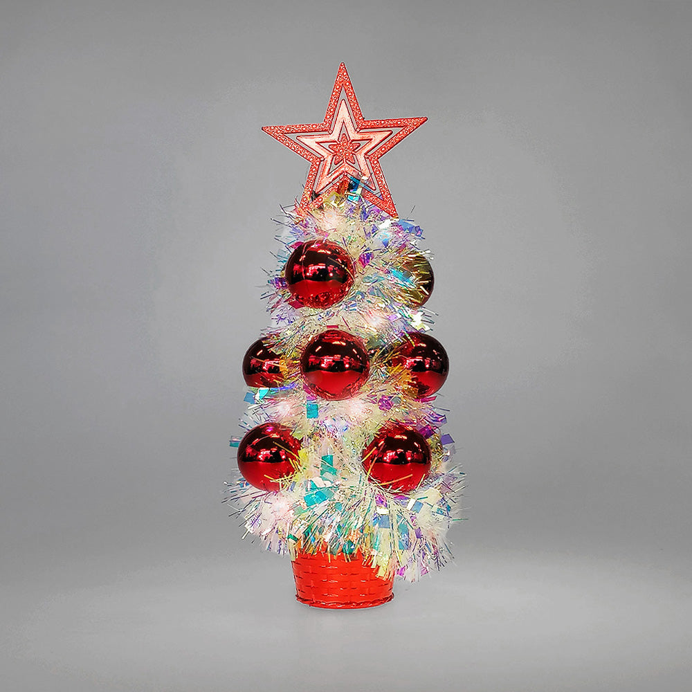 Christmas Tree W/ Baubles & Lights - White