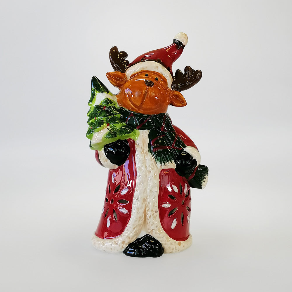 Ceramic Santa Deer W/ Tree & Lights
