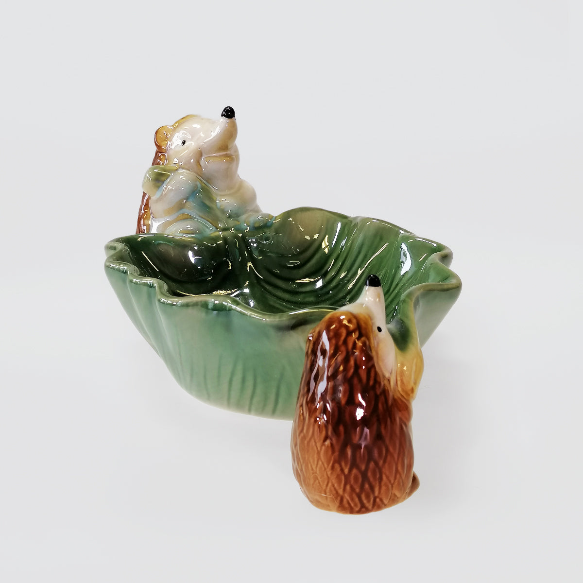 Ceramic Hedgehogs With Leaf Bowls
