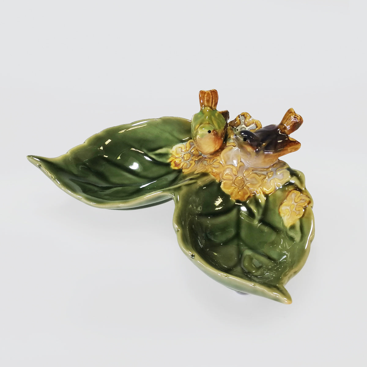 Ceramic Birds With Double Leafed Dish