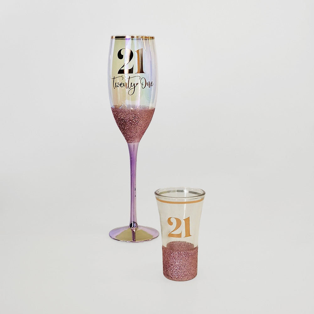 21st Champagne & Shot Glass Set