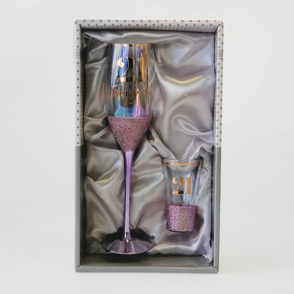 21st Champagne & Shot Glass Set
