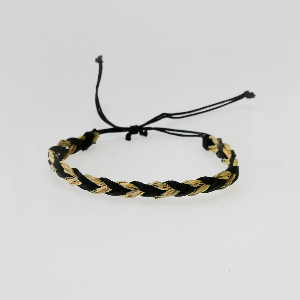 Leather Bracelet - Taupe & Black Weave