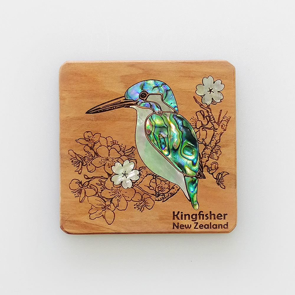 NZ Wood & Paua Magnet - Kingfisher