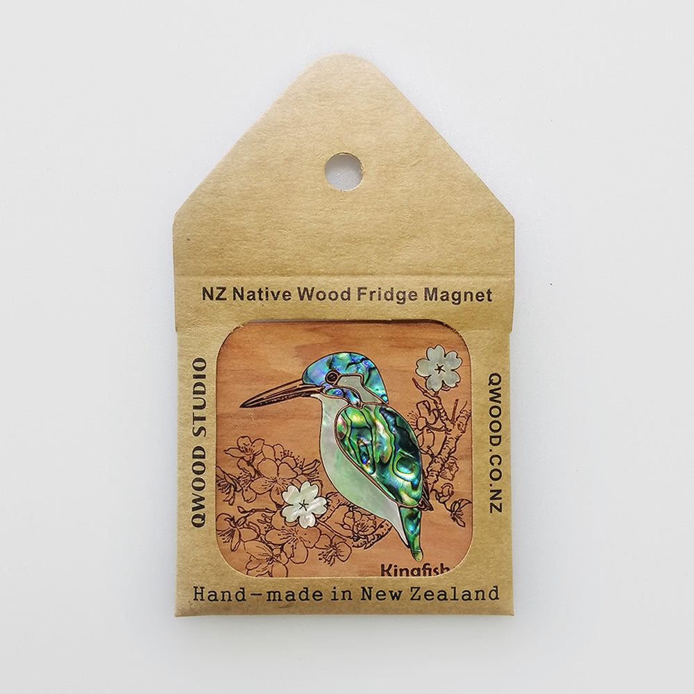 NZ Wood & Paua Magnet - Kingfisher