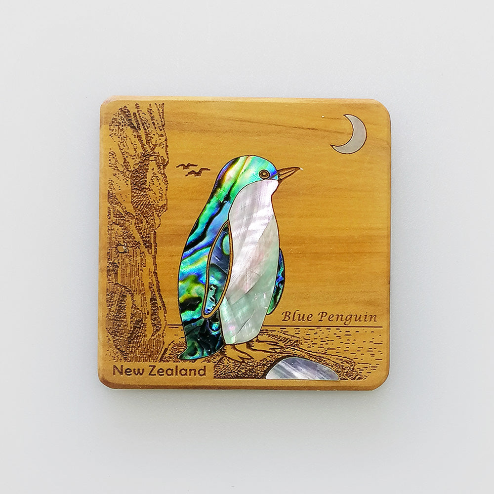 NZ Wood & Paua Magnet - Penguin