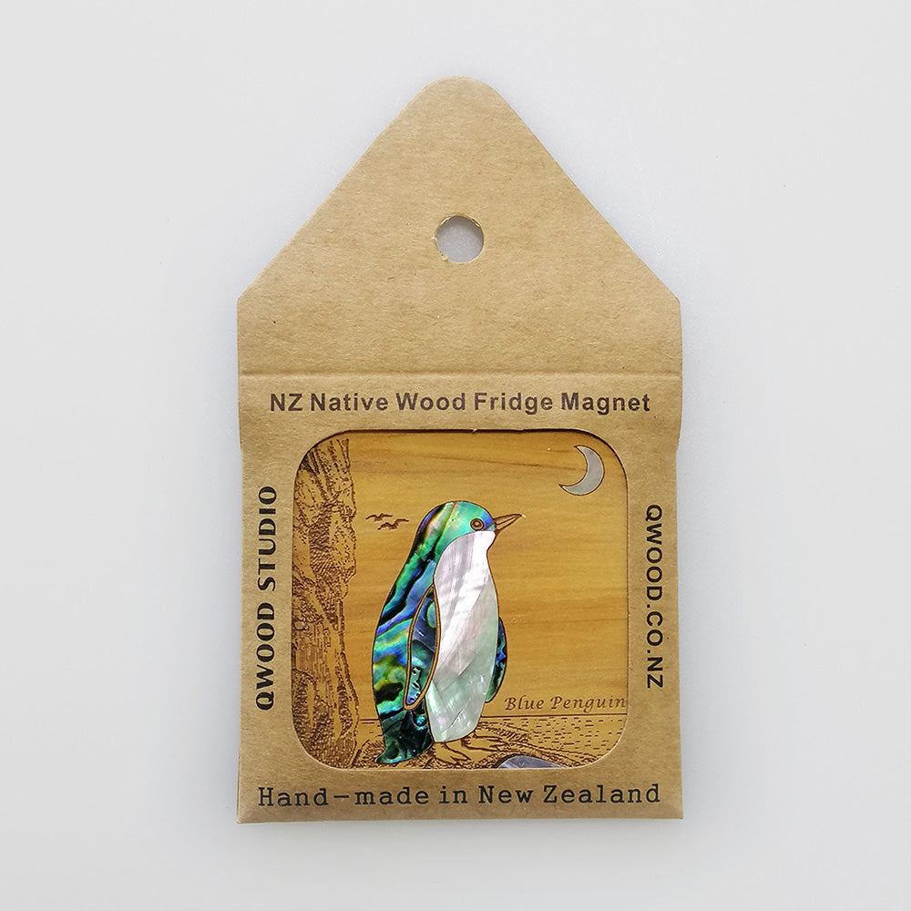 NZ Wood & Paua Magnet - Penguin