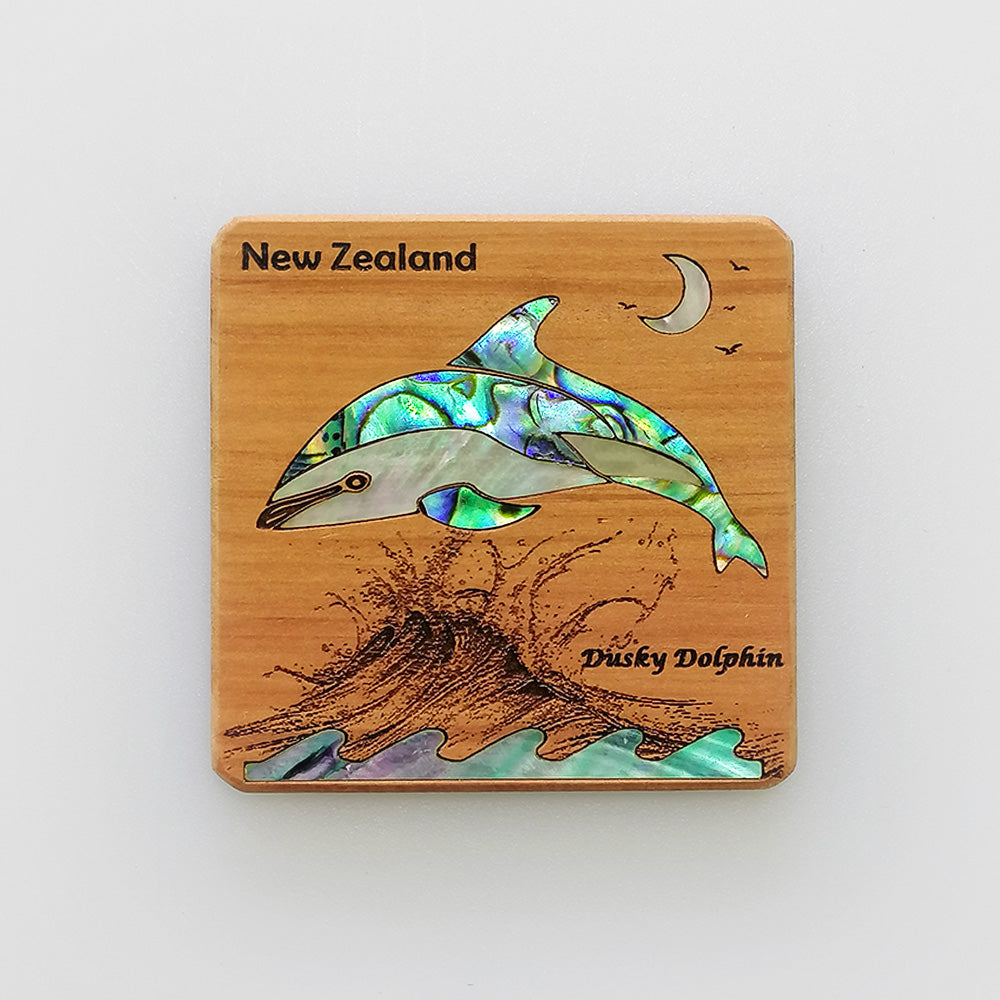 NZ Wood & Paua Magnet - Dolphin