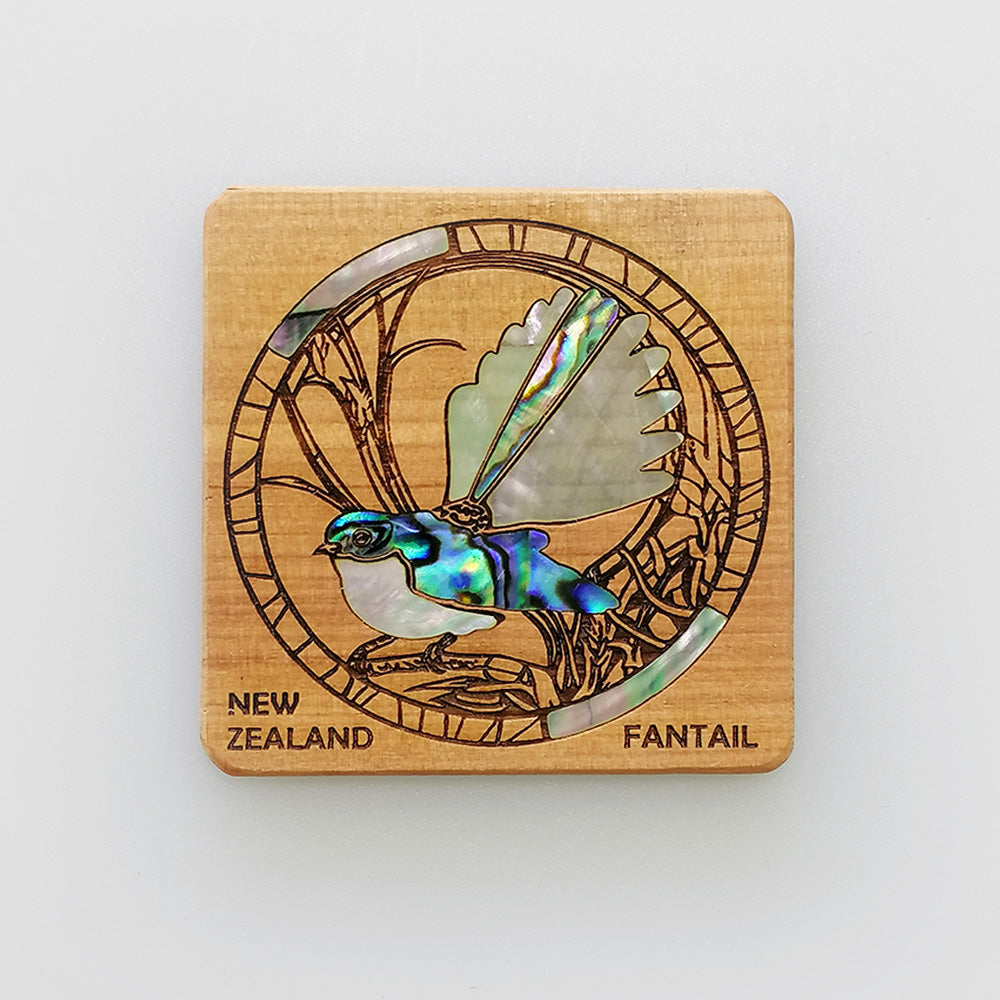 NZ Wood & Paua Magnet - Fantail