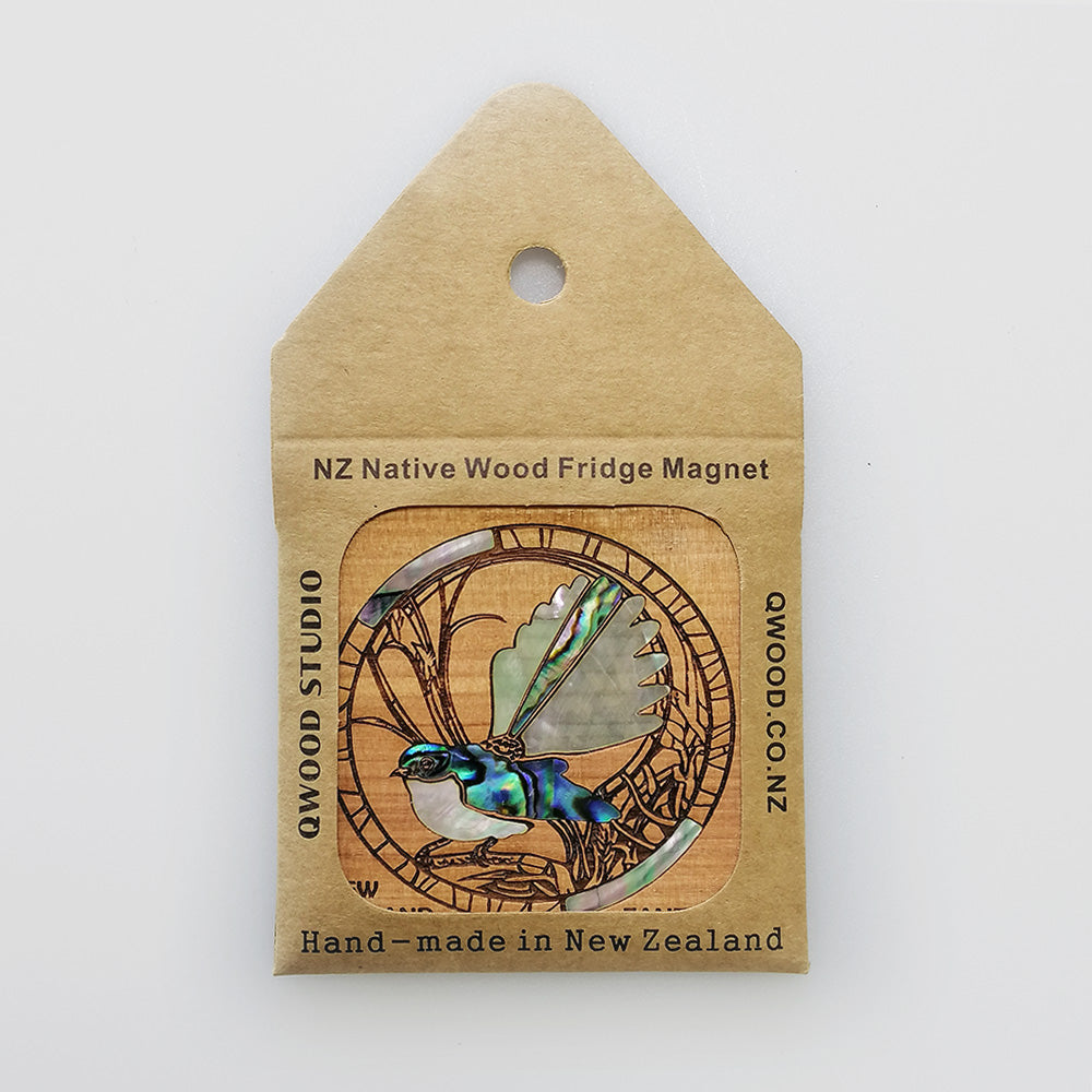 NZ Wood & Paua Magnet - Fantail