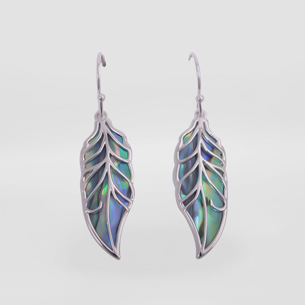 Paua Leaf Rhodium Earrings