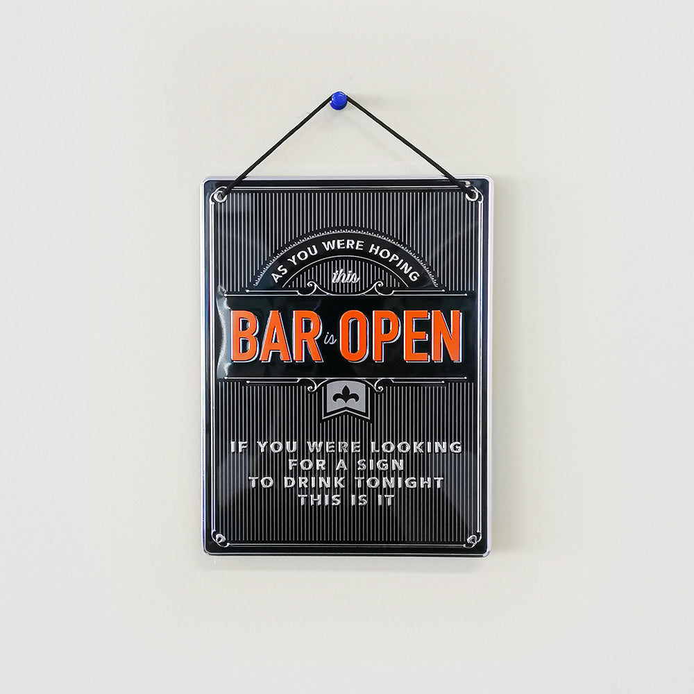 Bar Is Open' Metal Man Cave Sign