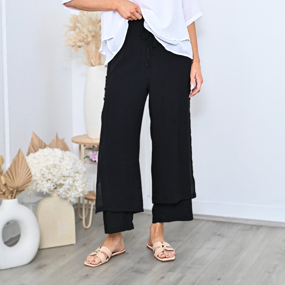 Cali&Co - Side Button Layered Beach Pants