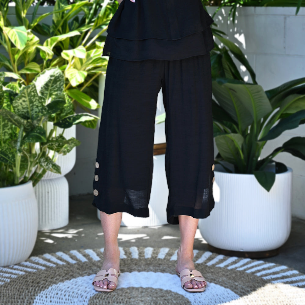 Cali&Co - Smocked Waist Hem 3/4 Pants