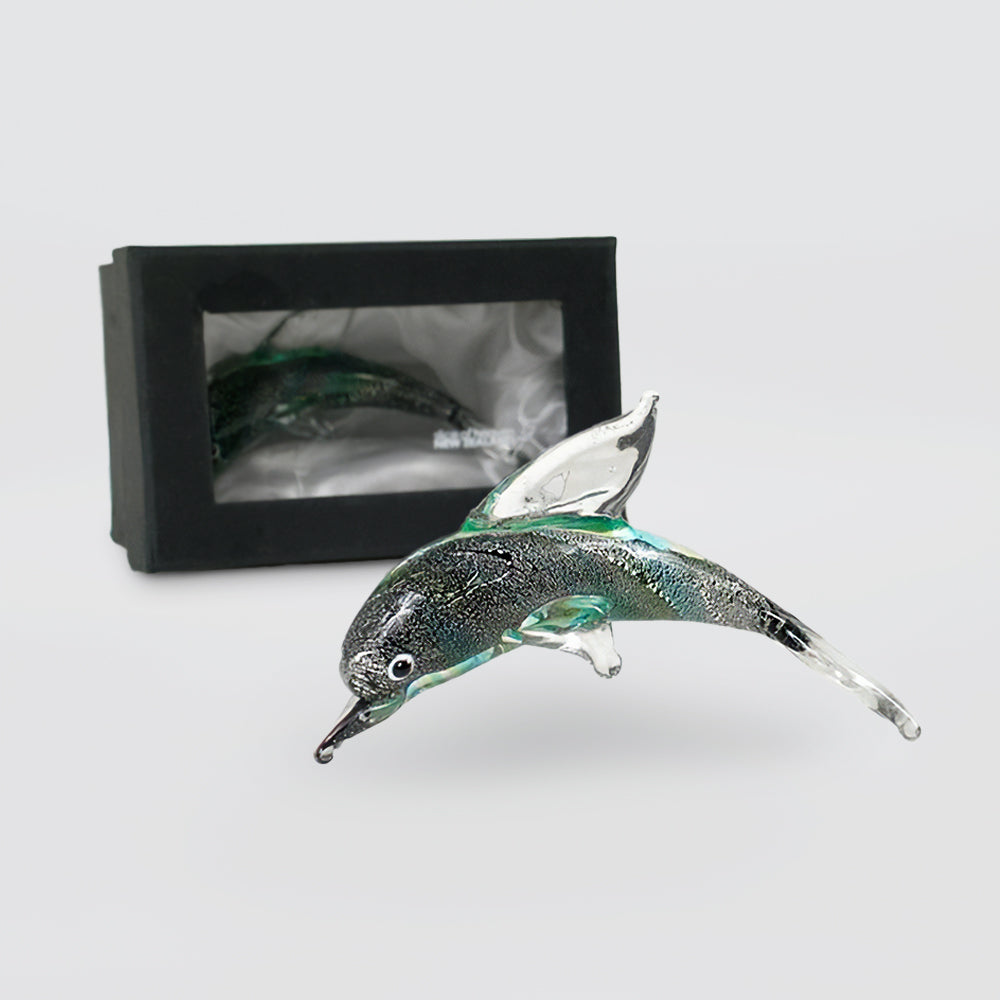 Green & Silver Glass Dolphin - 8cm