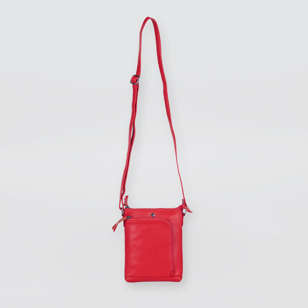 Leather Front Zip Handbag - Orange