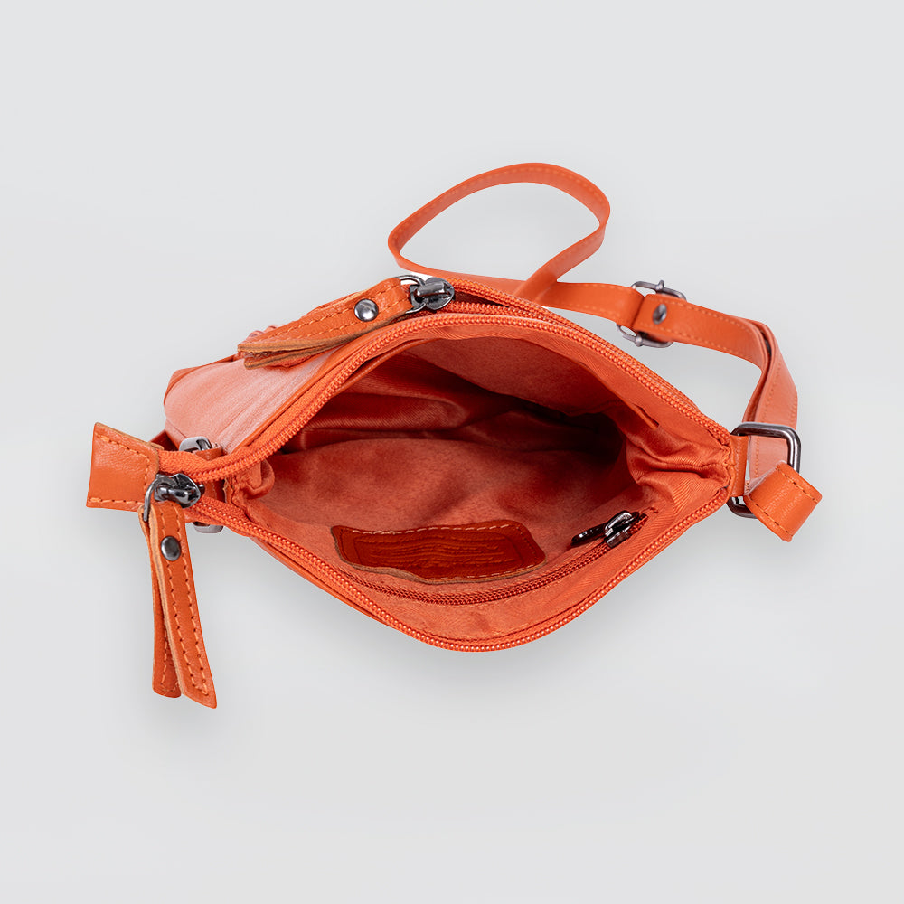 Leather Front Zip Handbag - Orange