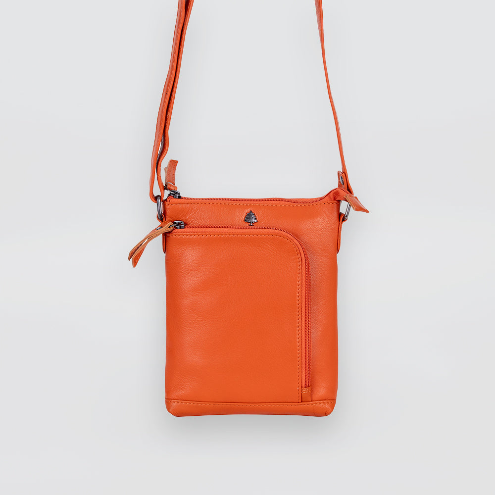 Leather Front Zip Handbag - Orange