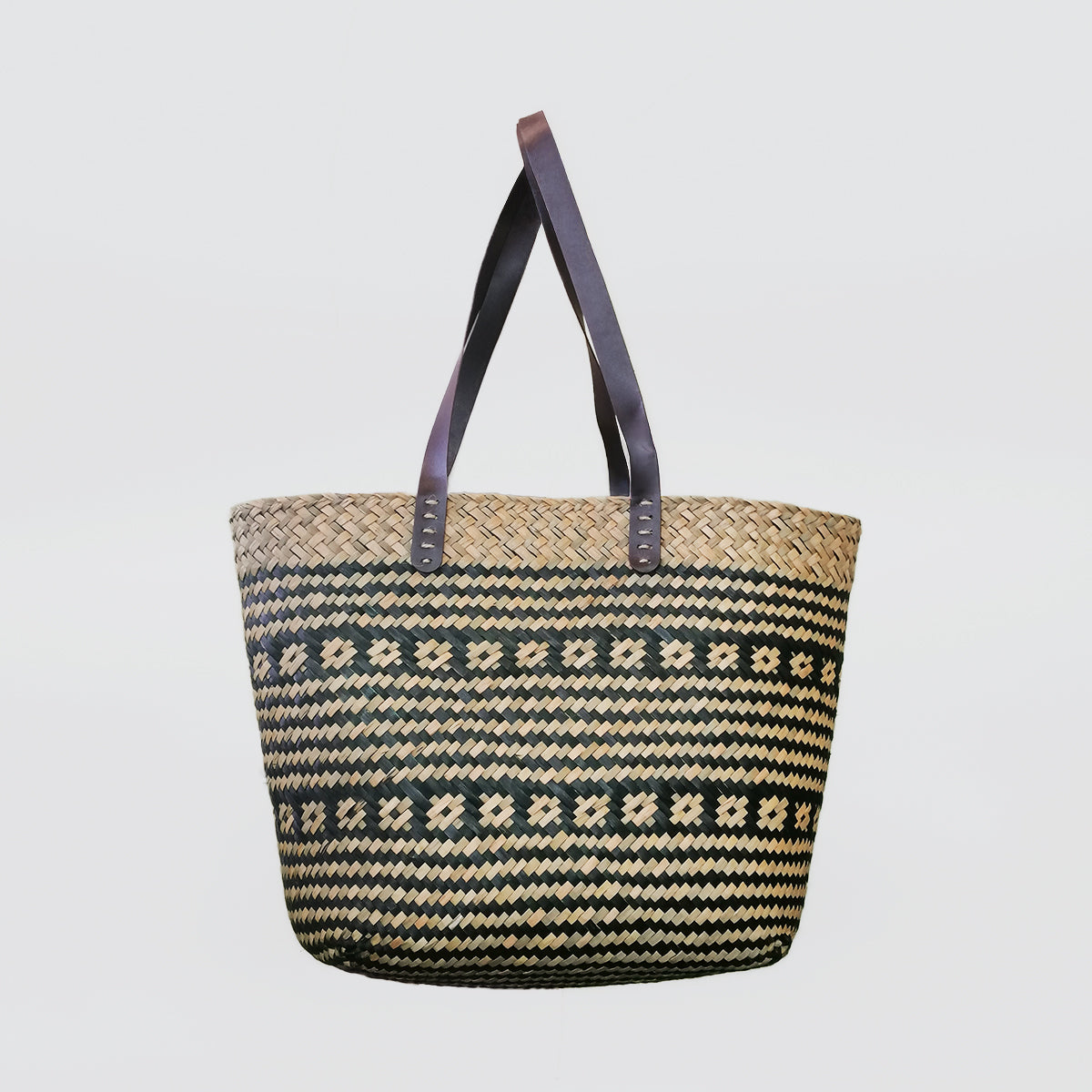Black Stripe Flaxkete Woven Tote Bag