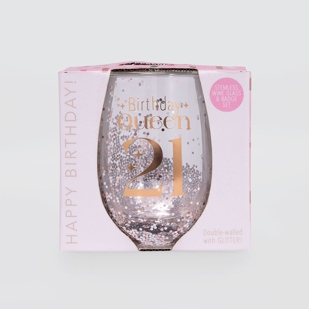 Glittery Stemless Glass - '21st'