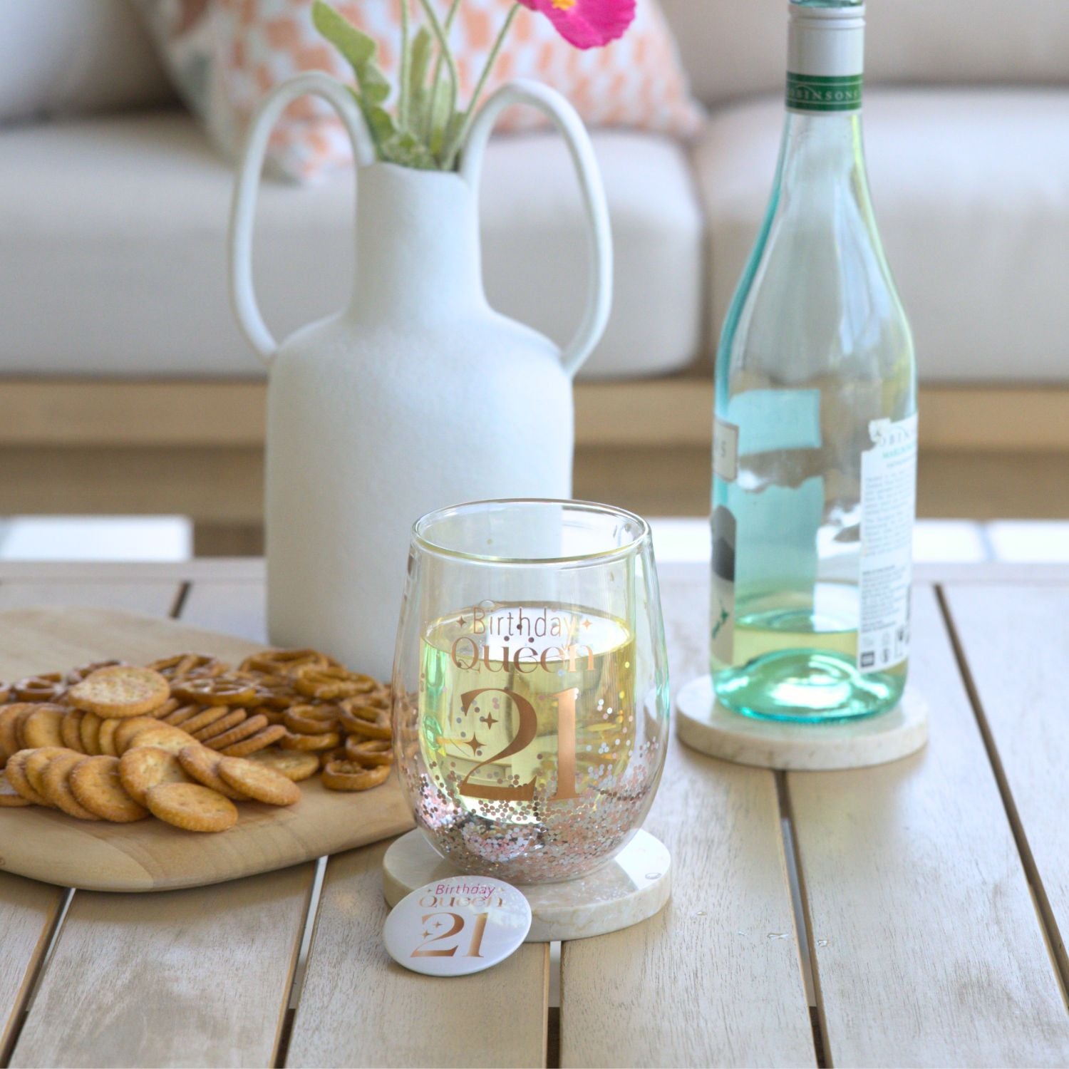 Glittery Stemless Glass - '21st'