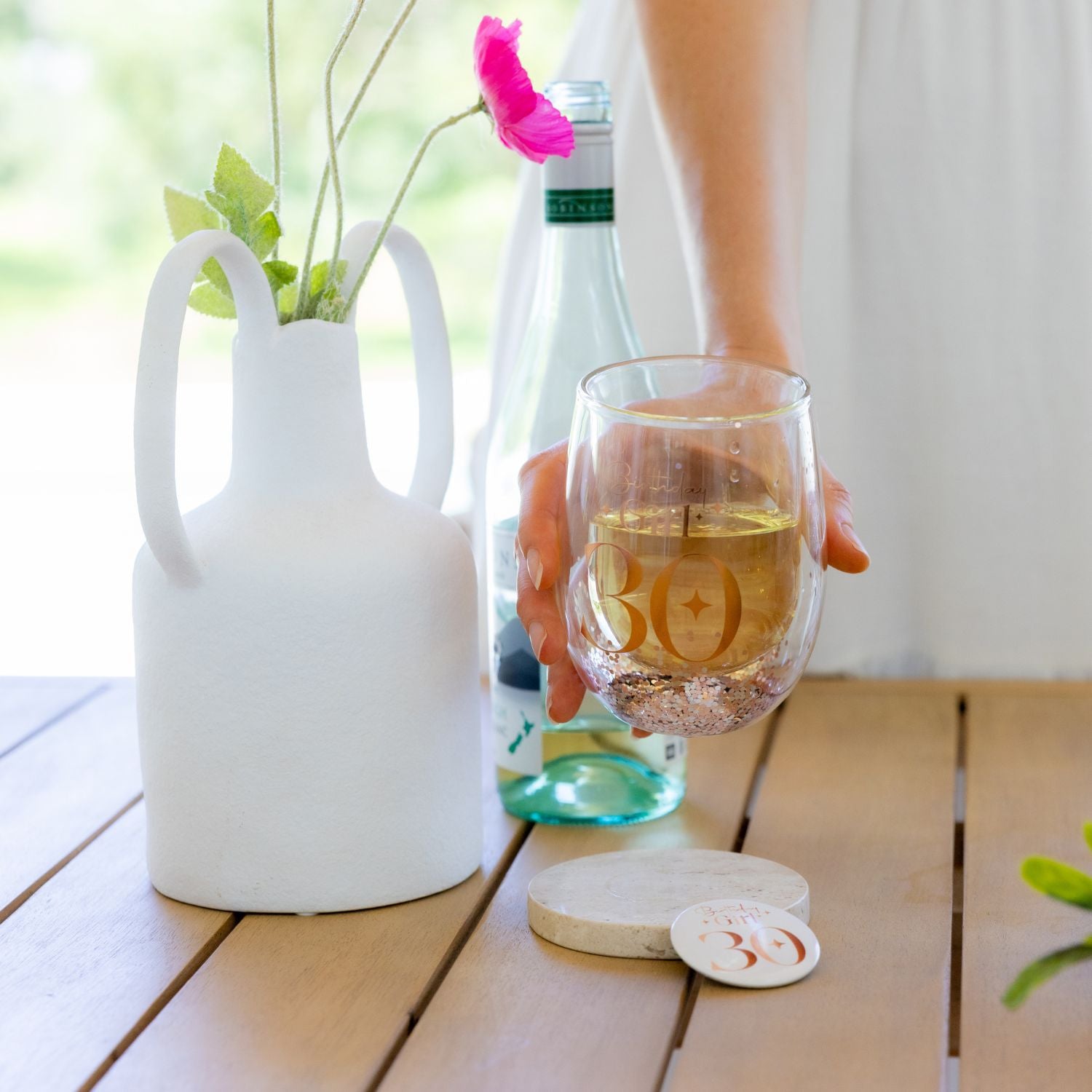 Glittery Stemless Glass - '30th'
