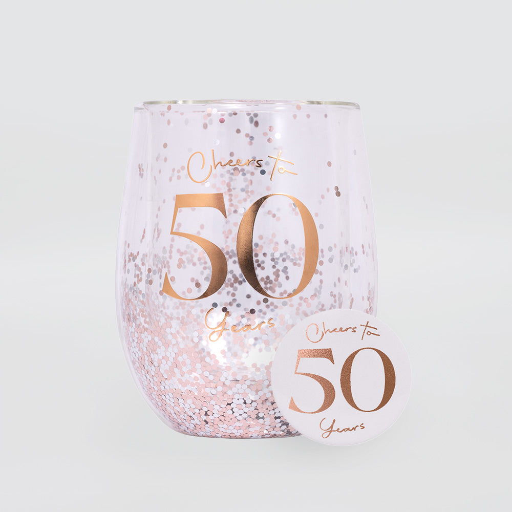 Glittery Stemless Glass - '50th'