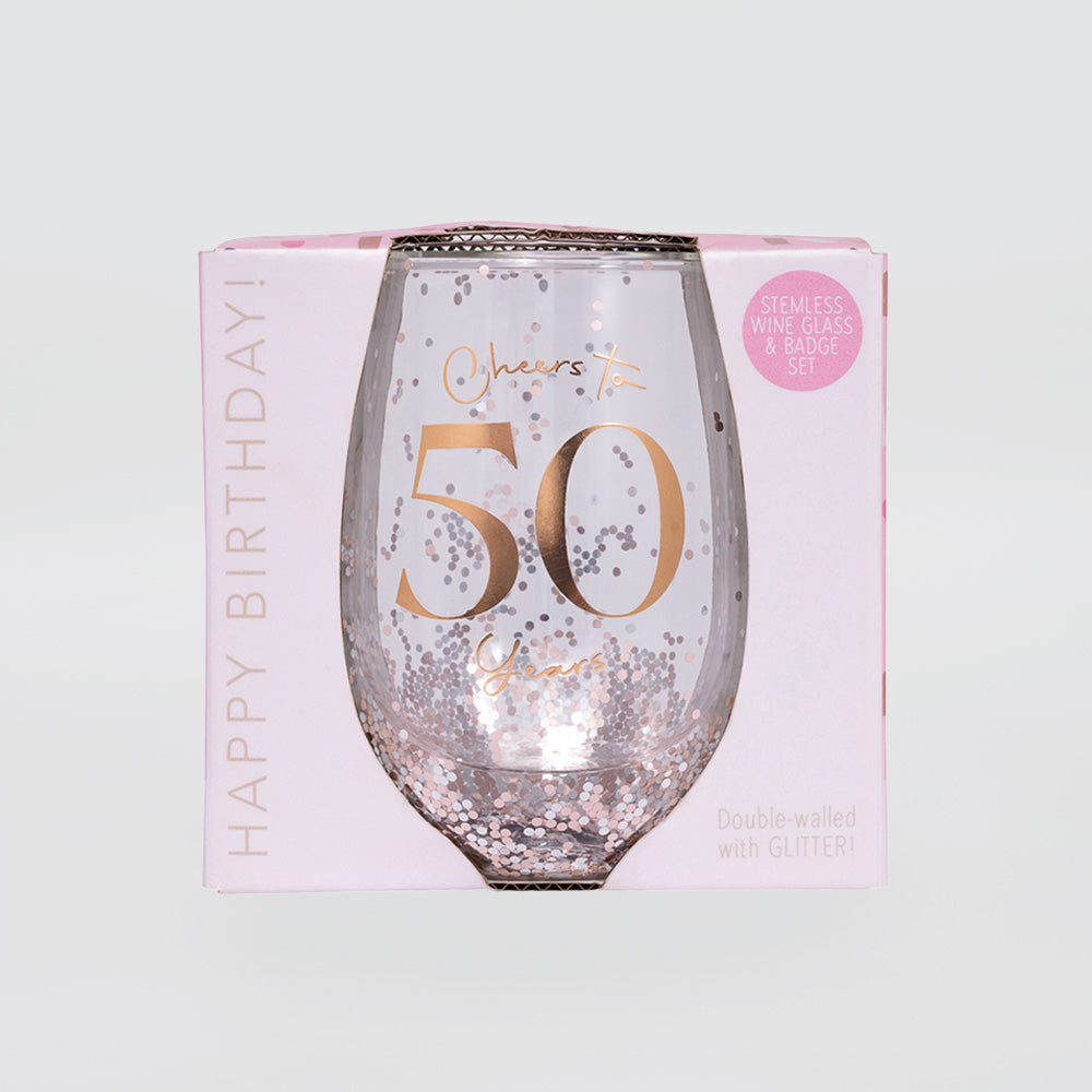 Glittery Stemless Glass - '50th'