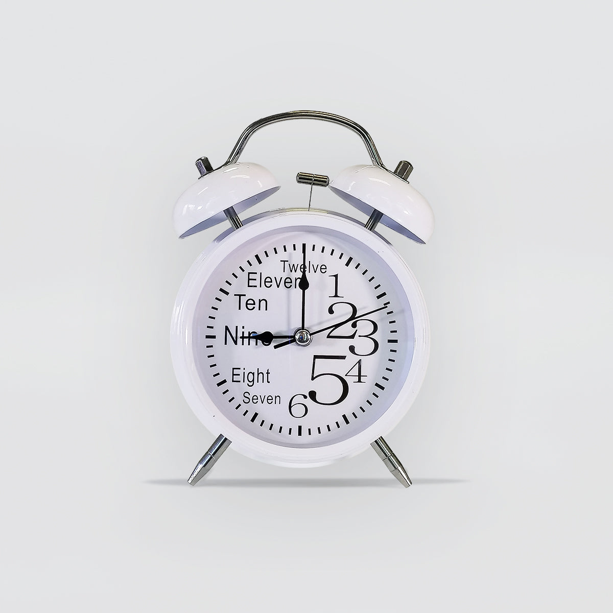 White Alarm Clock W/ Skewed Numbers