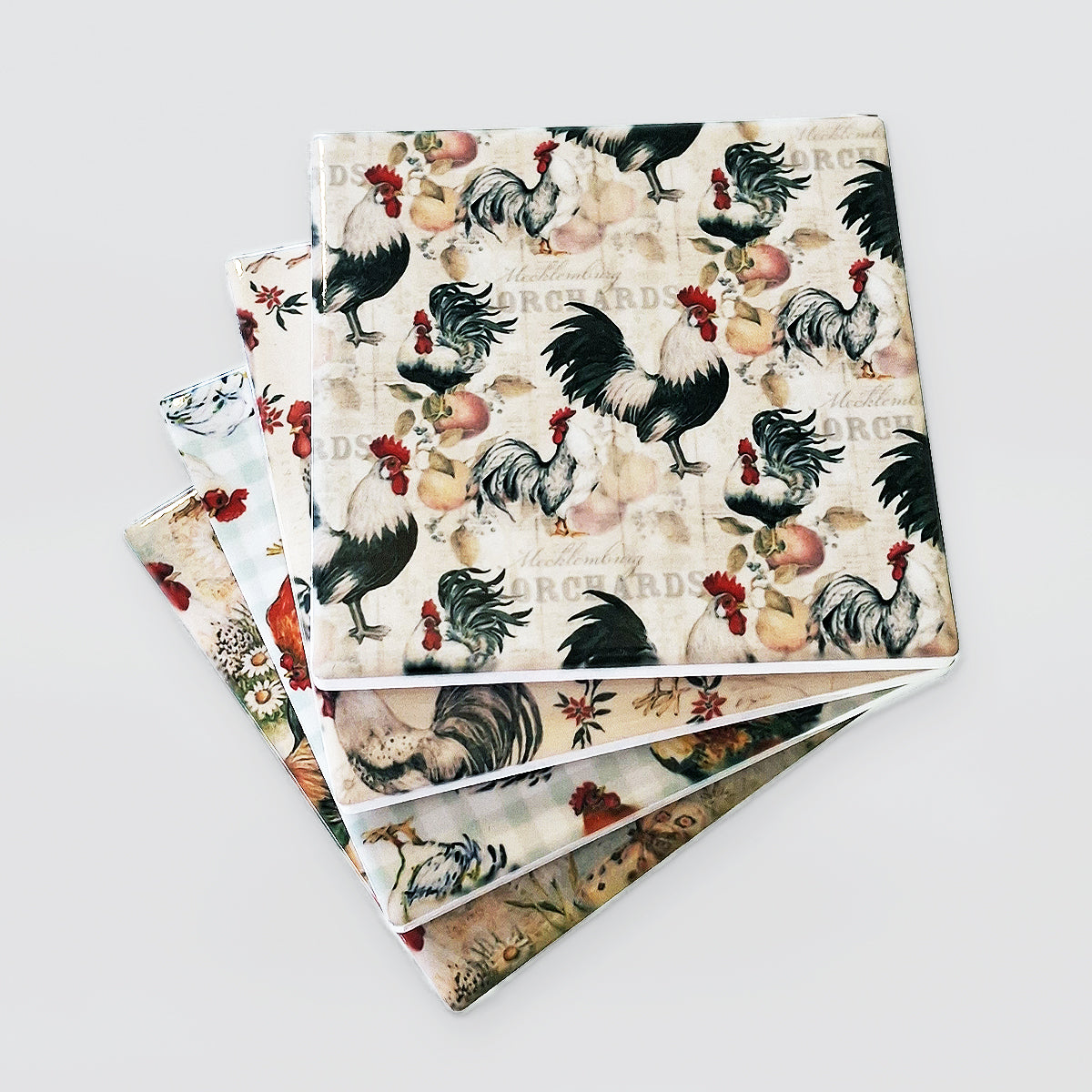 Ceramic Coaster Set/4 - Roosters