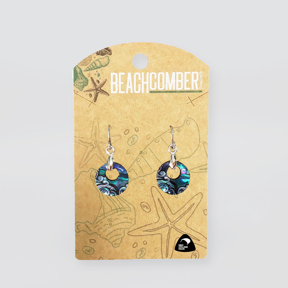 Paua Earrings 'Small Creole Waves' - Silverstone