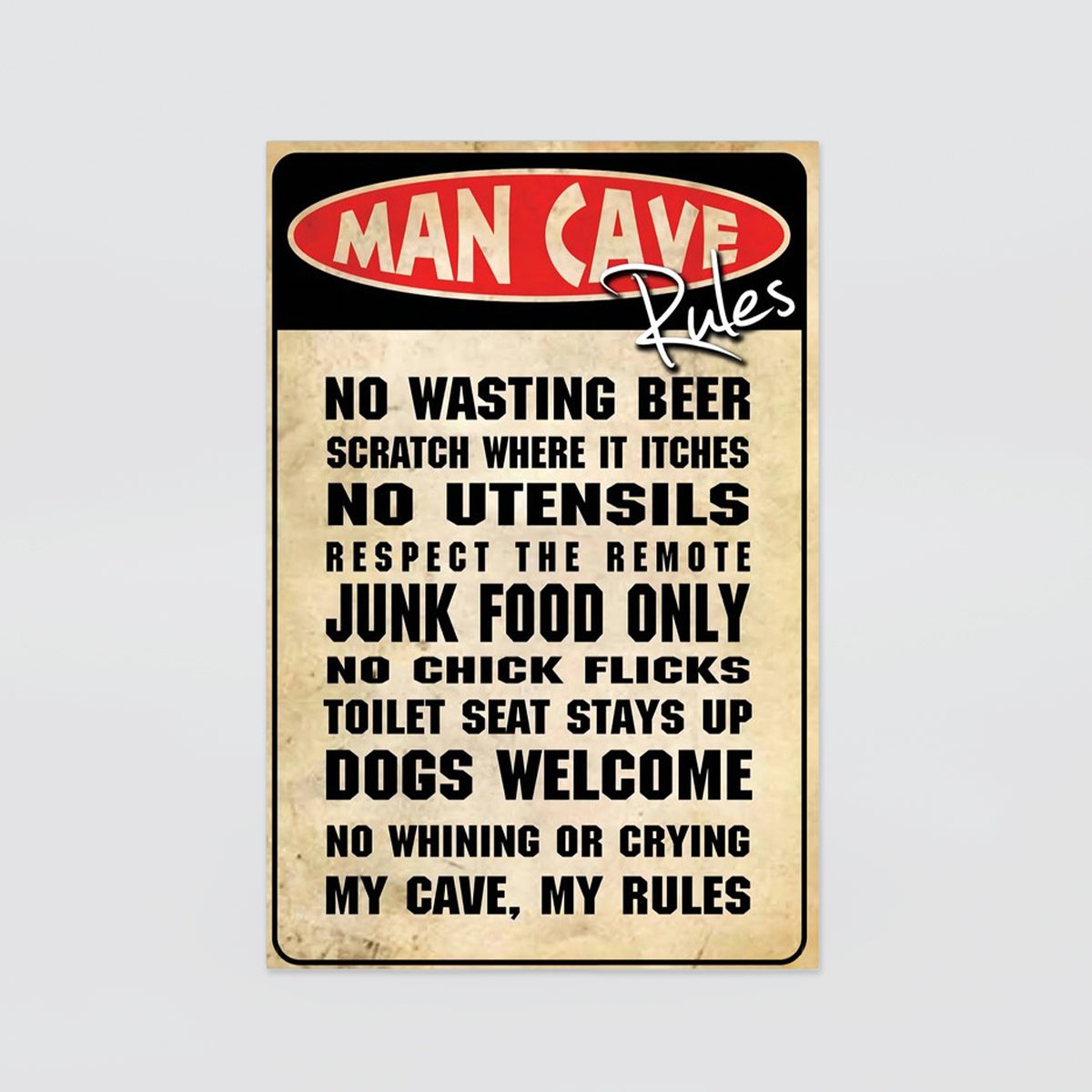 Fun Tin Sign - 'Man Cave Rules'