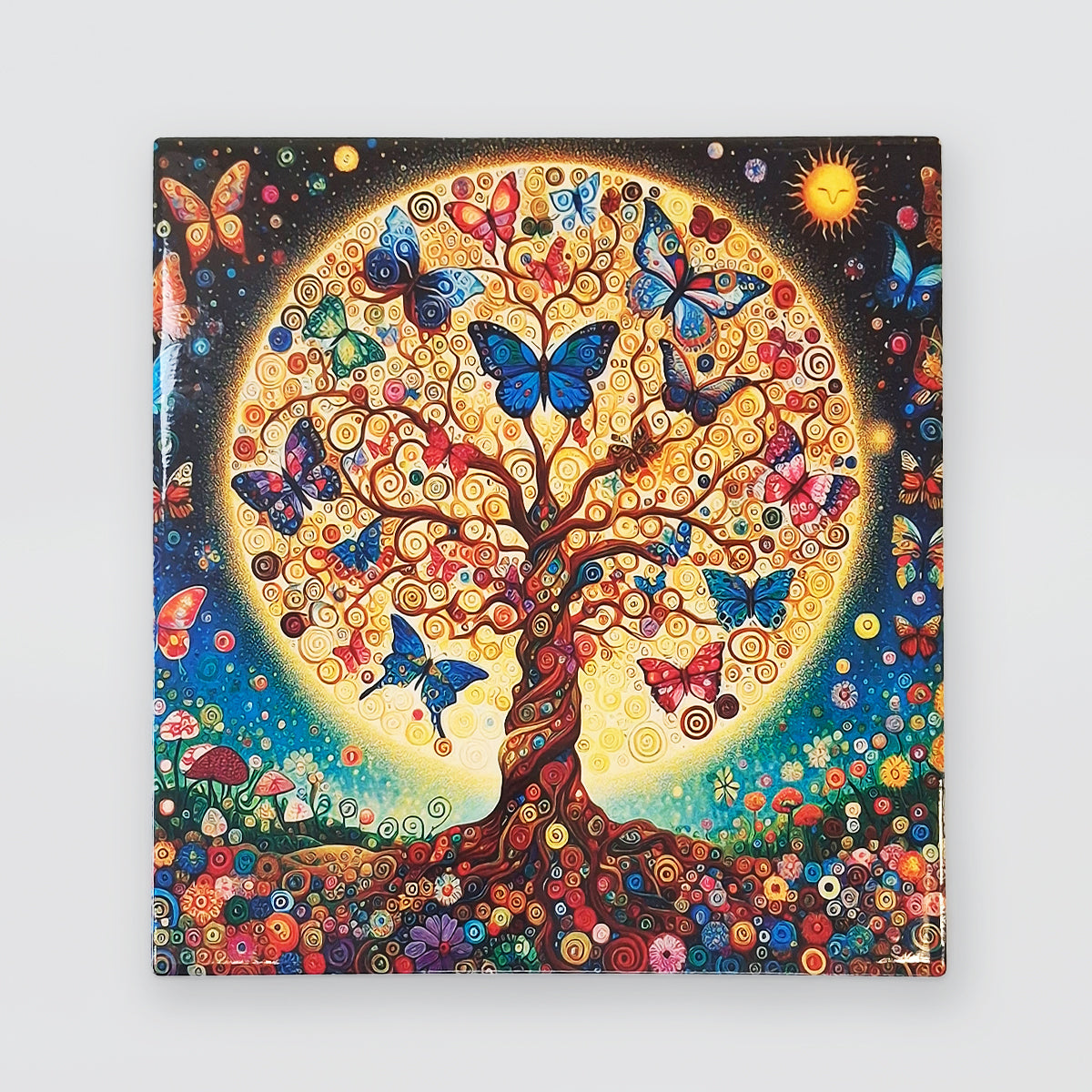 Tree Of Life With Butterflies - Ceramic Trivet