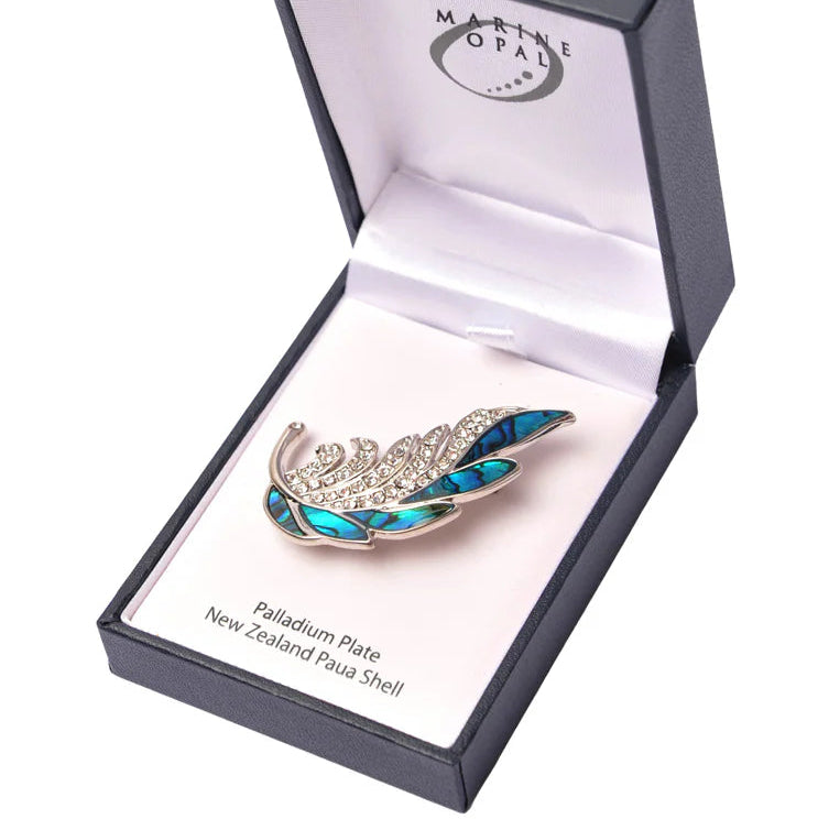 Paua Brooch - 'Crystal Leaf'